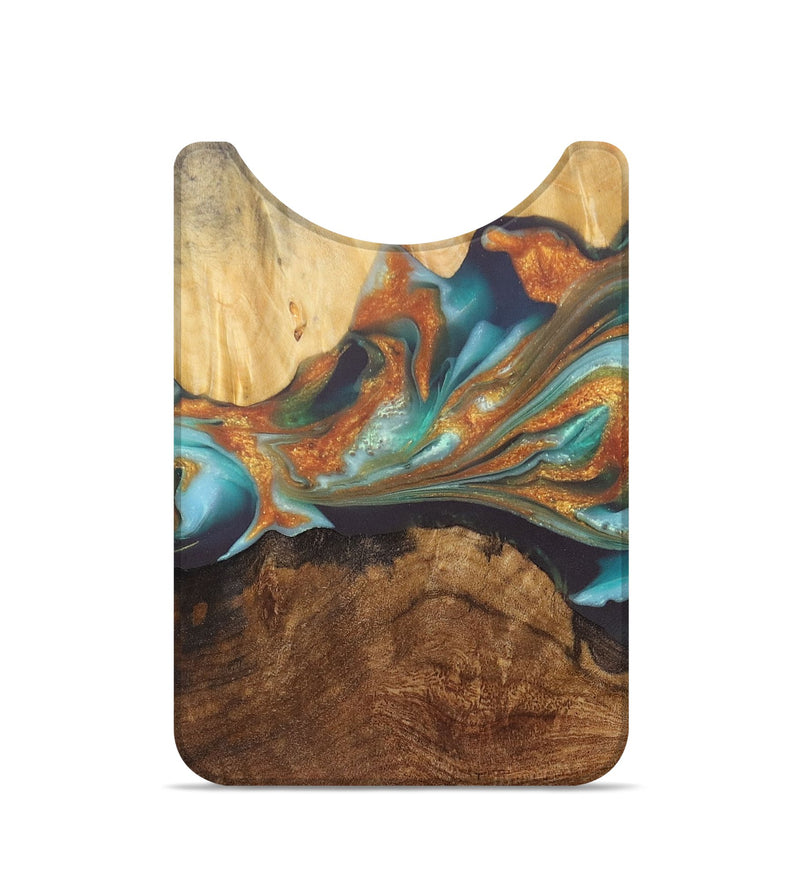 Live Edge Wood+Resin Wallet - Brenna (Teal & Gold, 690214)