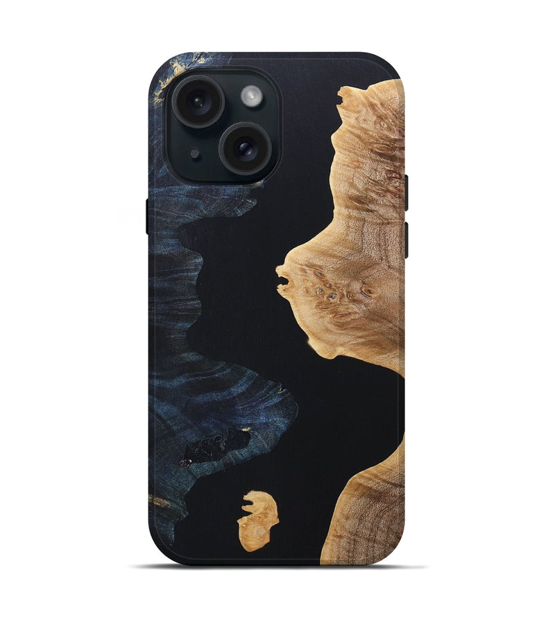 iPhone 15 Wood+Resin Live Edge Phone Case - Rochelle (Pure Black, 690293)
