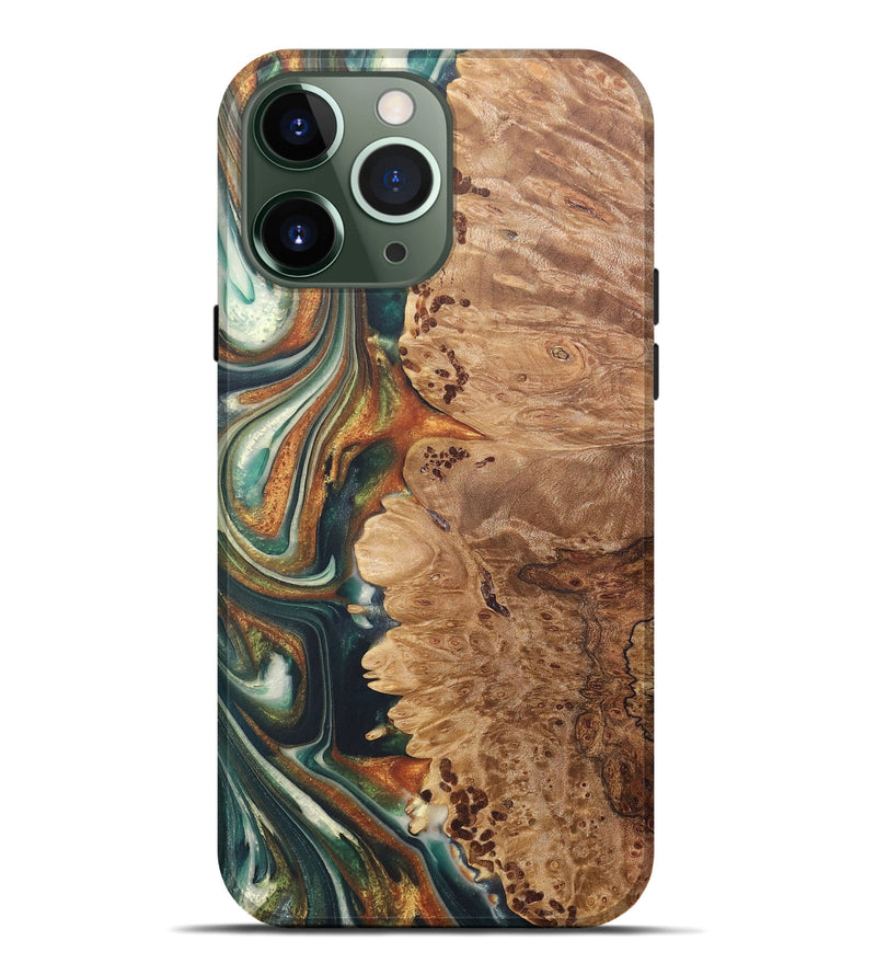 iPhone 13 Pro Max Wood+Resin Live Edge Phone Case - Cruz (Green, 690310)