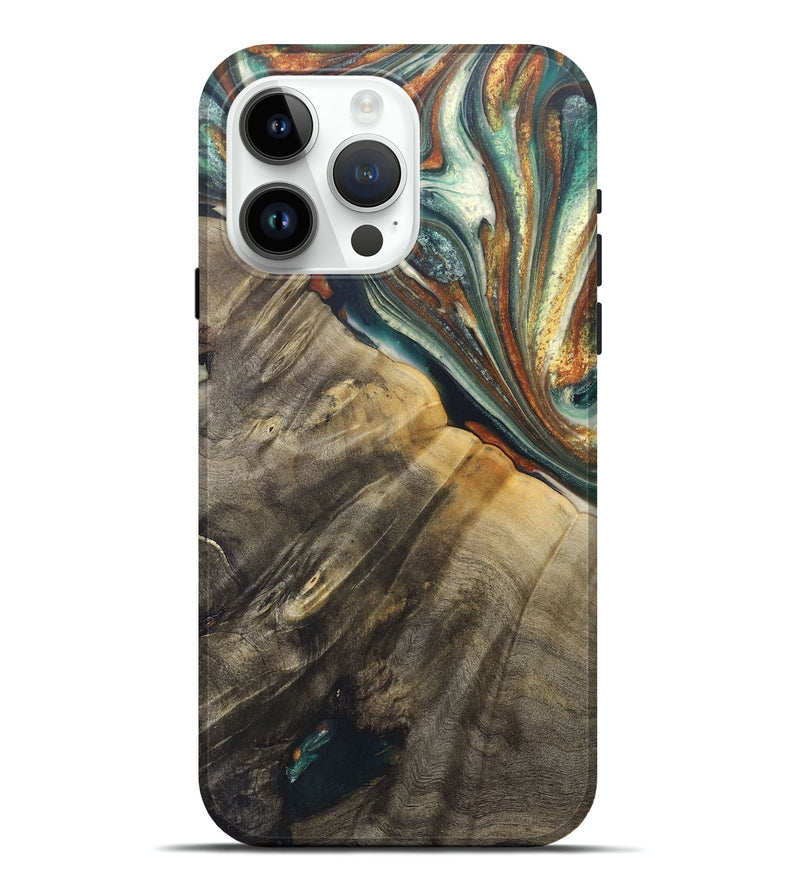 iPhone 15 Pro Max Wood+Resin Live Edge Phone Case - Magnolia (Green, 690311)
