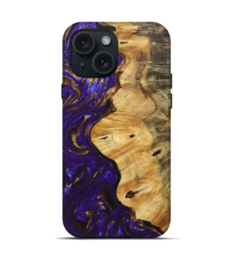 iPhone 15 Wood+Resin Live Edge Phone Case - Hendrix (Purple, 690505)