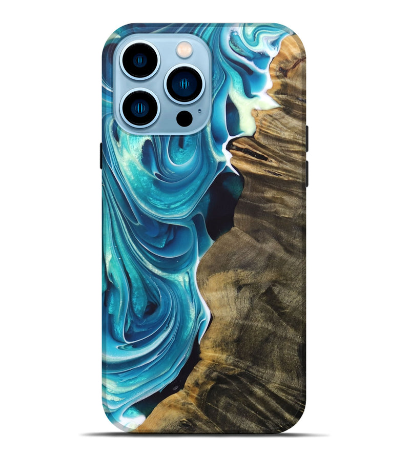 iPhone 14 Pro Max Wood+Resin Live Edge Phone Case - Tristen (Green, 690708)