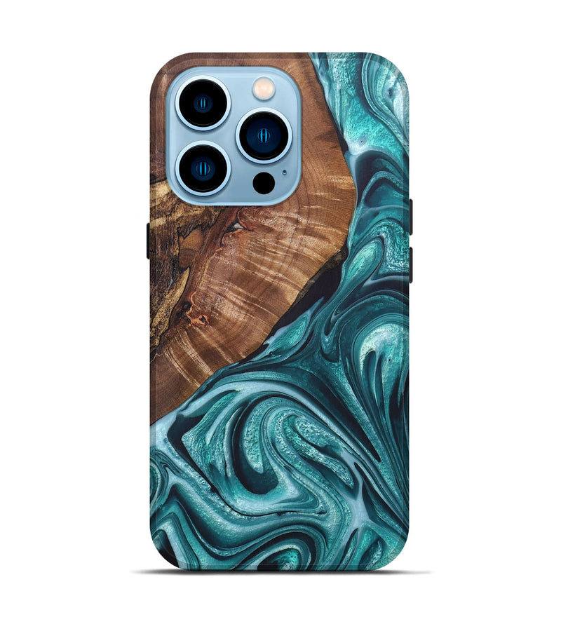 iPhone 14 Pro Wood+Resin Live Edge Phone Case - Brianna (Green, 690713)