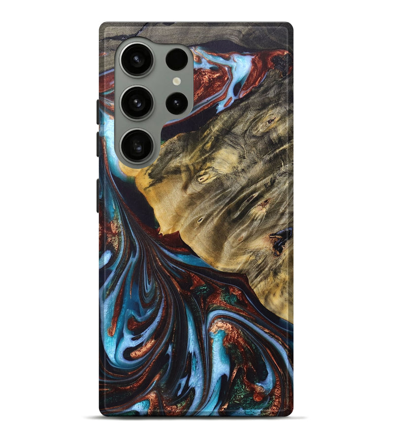 Galaxy S24 Ultra Wood+Resin Live Edge Phone Case - Peyton (Teal & Gold, 690718)