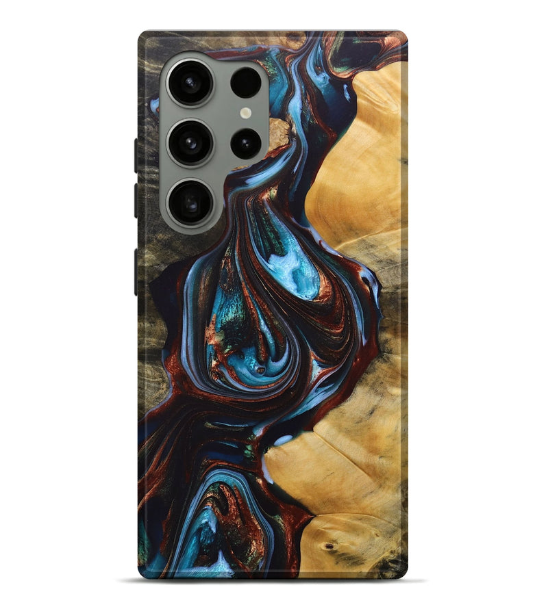 Galaxy S24 Ultra Wood+Resin Live Edge Phone Case - Addilyn (Teal & Gold, 690721)