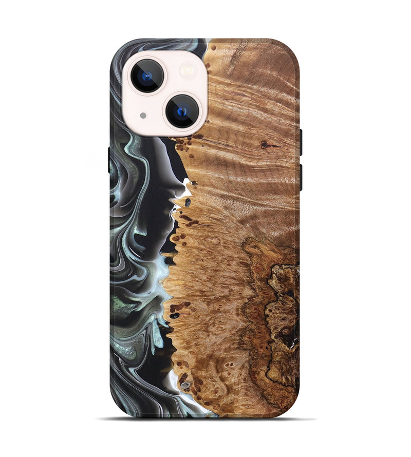 iPhone 14 Wood+Resin Live Edge Phone Case - Priscilla (Black & White, 690724)