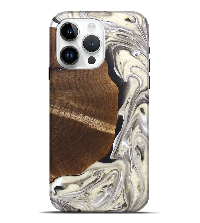 iPhone 15 Pro Max Wood+Resin Live Edge Phone Case - Alex (Black & White, 690726)