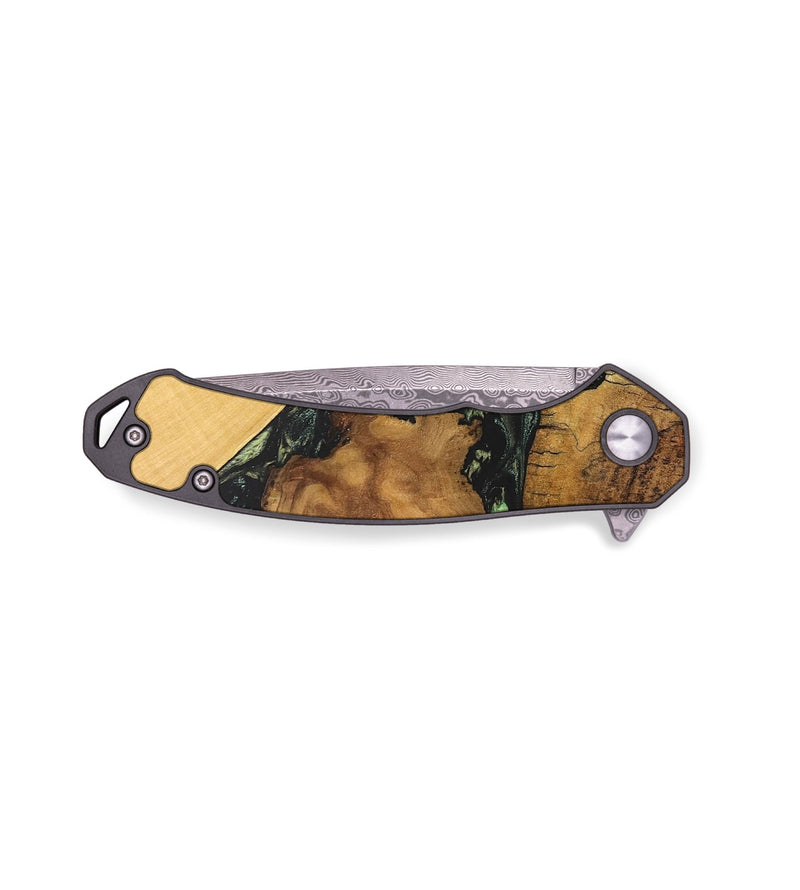 EDC Wood+Resin Pocket Knife - Lesly (Teal & Gold, 690746)