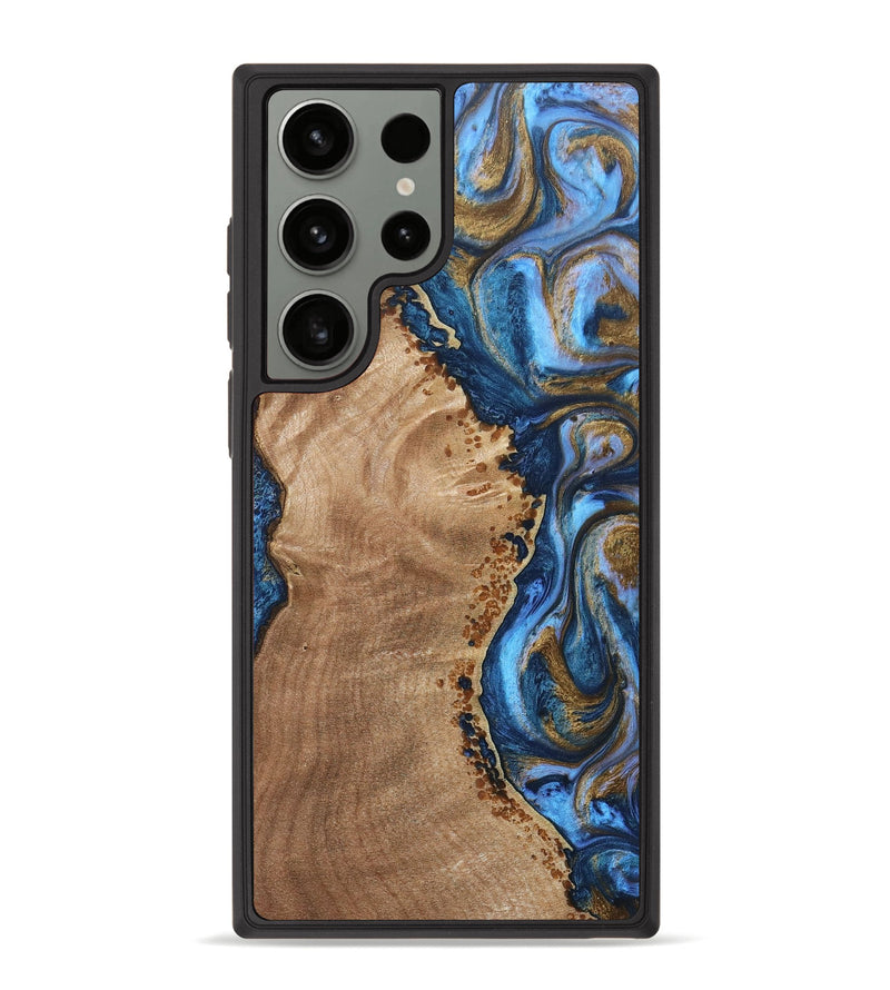 Galaxy S23 Ultra Wood+Resin Phone Case - Abraham (Teal & Gold, 690967)