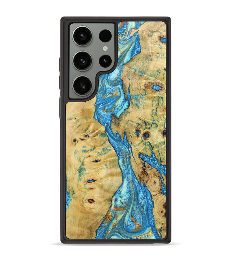 Galaxy S23 Ultra Wood+Resin Phone Case - Henrietta (Teal & Gold, 690972)