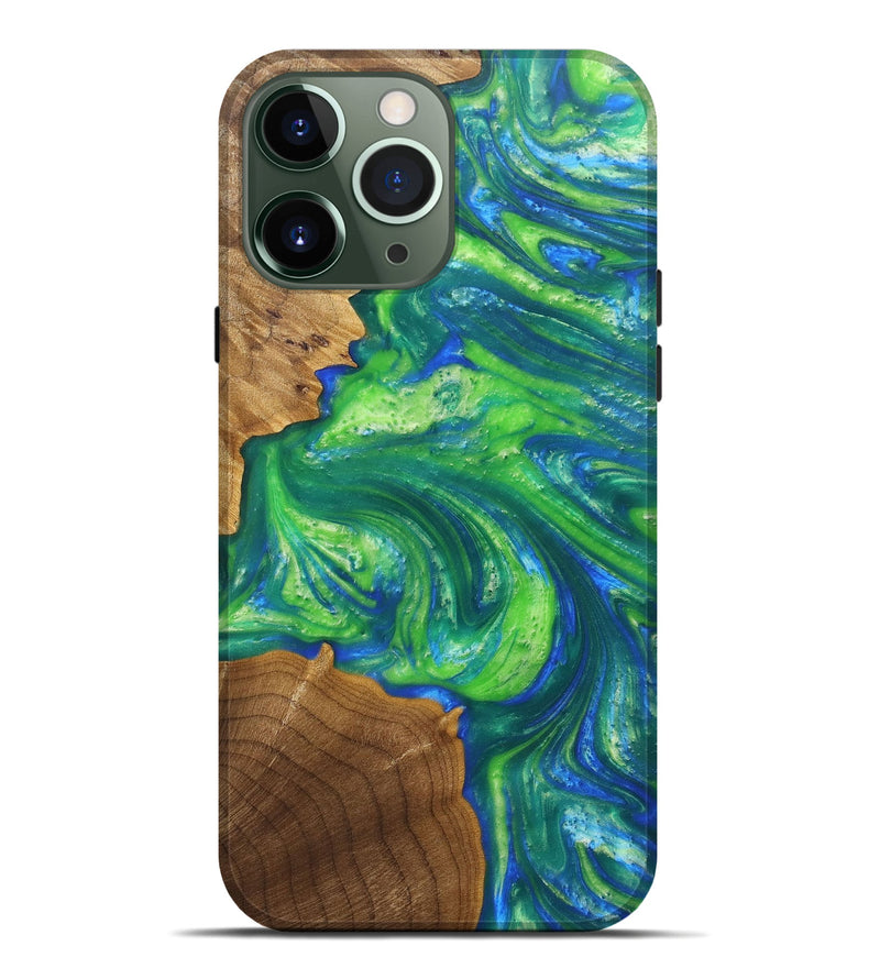 iPhone 13 Pro Max Wood+Resin Live Edge Phone Case - Isaac (Green, 690986)
