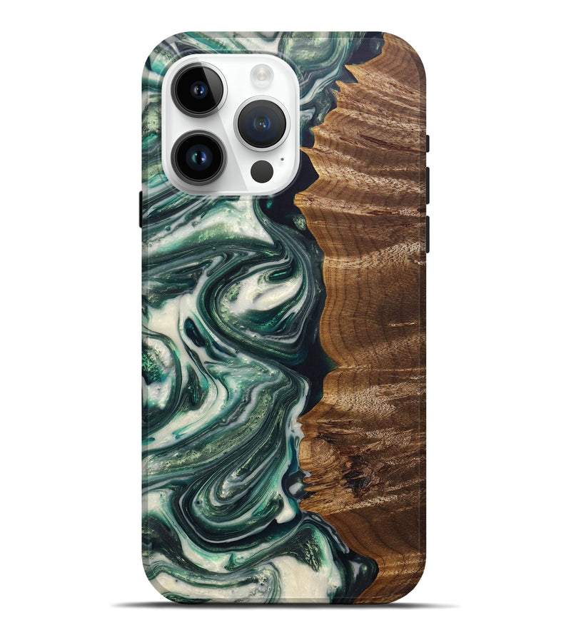 iPhone 15 Pro Max Wood+Resin Live Edge Phone Case - Parker (Green, 690987)
