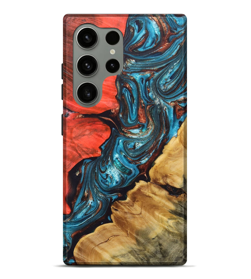Galaxy S24 Ultra Wood+Resin Live Edge Phone Case - Tara (Teal & Gold, 690991)