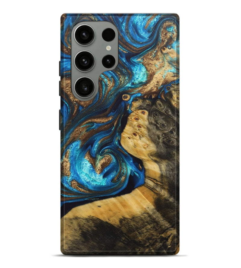 Galaxy S23 Ultra Wood+Resin Live Edge Phone Case - Sherlyn (Teal & Gold, 690992)