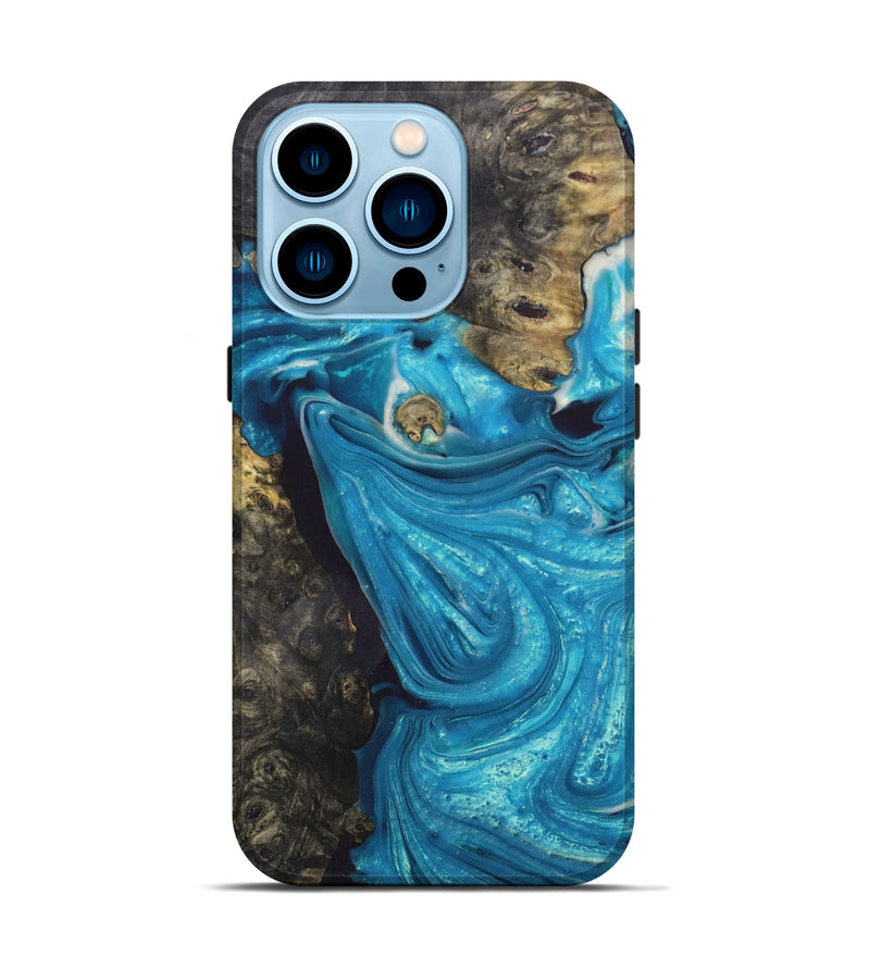 iPhone 14 Pro Wood+Resin Live Edge Phone Case - Deneen (Blue, 691002)