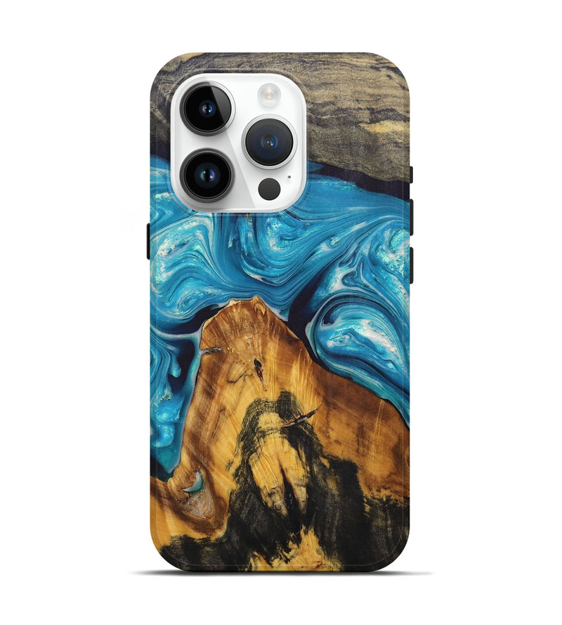 iPhone 15 Pro Wood+Resin Live Edge Phone Case - Charlotte (Blue, 691003)