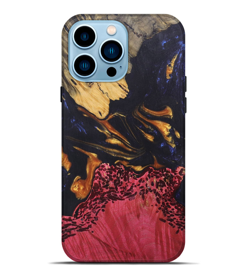 iPhone 14 Pro Max Wood+Resin Live Edge Phone Case - Emery (Blue, 691015)