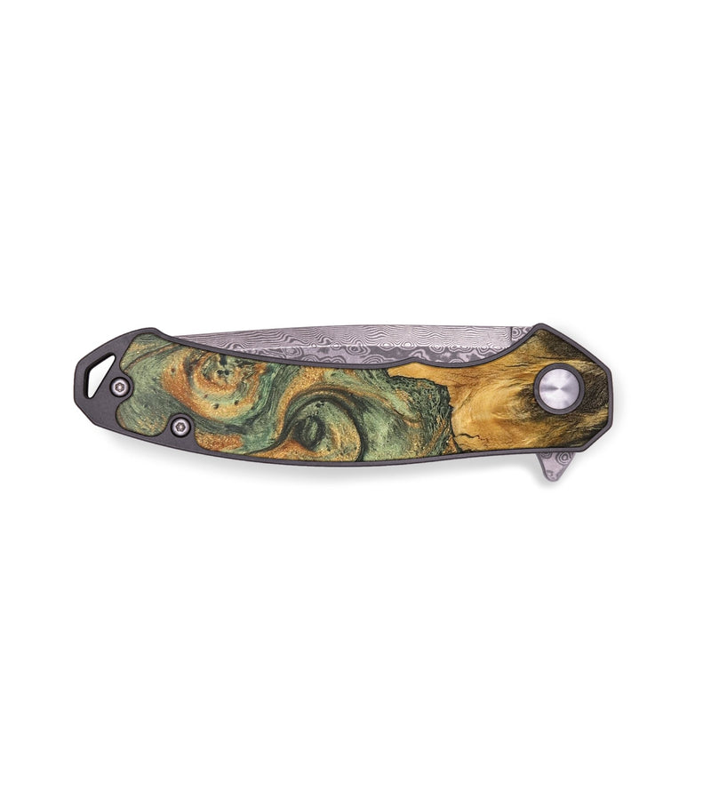 EDC Wood+Resin Pocket Knife - Ernestine (Teal & Gold, 691064)