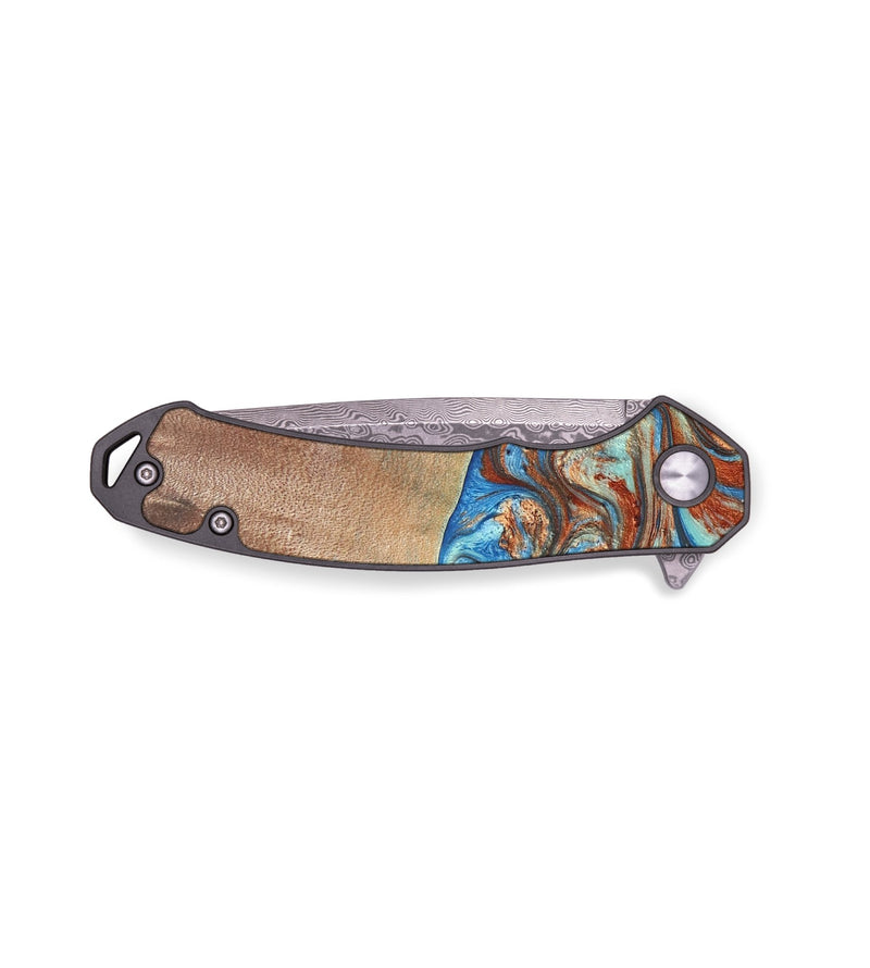 EDC Wood+Resin Pocket Knife - Arnold (Teal & Gold, 691405)