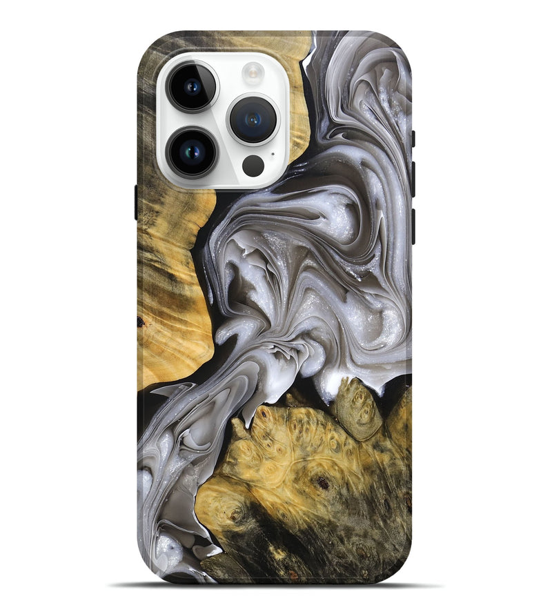 iPhone 15 Pro Max Wood+Resin Live Edge Phone Case - Rose (Black & White, 691478)