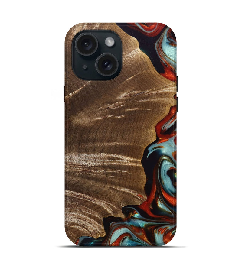 iPhone 15 Wood+Resin Live Edge Phone Case - Rudolph (Red, 691488)