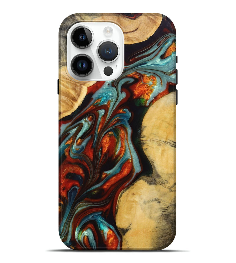 iPhone 15 Pro Max Wood+Resin Live Edge Phone Case - Sylvia (Red, 691489)