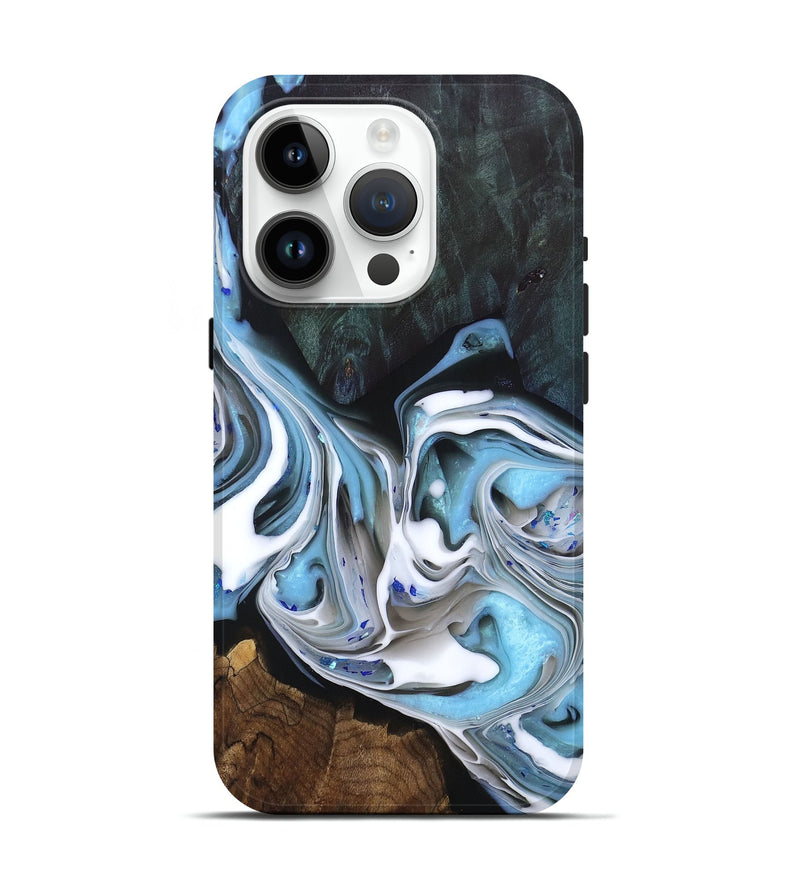 iPhone 15 Pro Wood+Resin Live Edge Phone Case - Maude (Blue, 691494)
