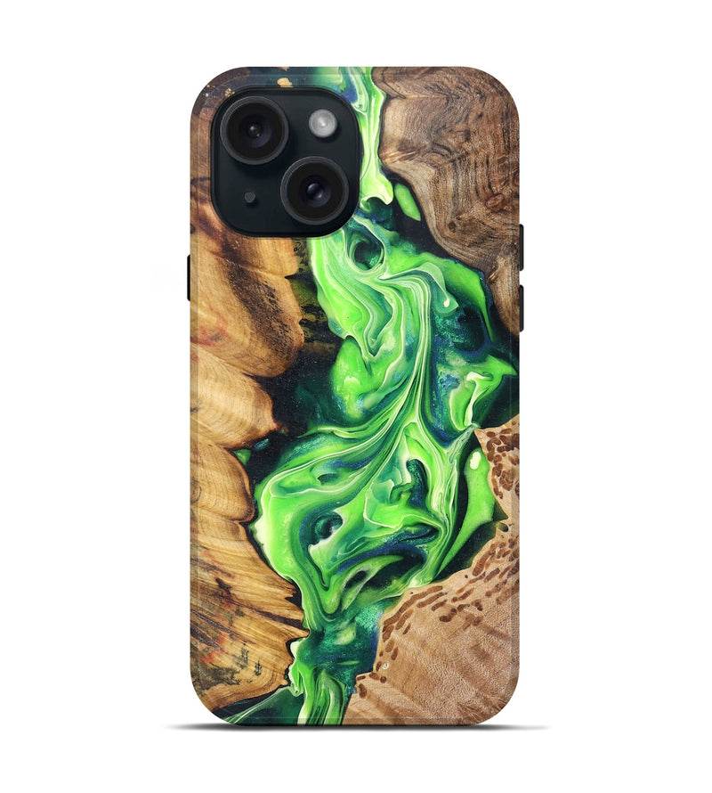 iPhone 15 Wood+Resin Live Edge Phone Case - Kali (Green, 691518)