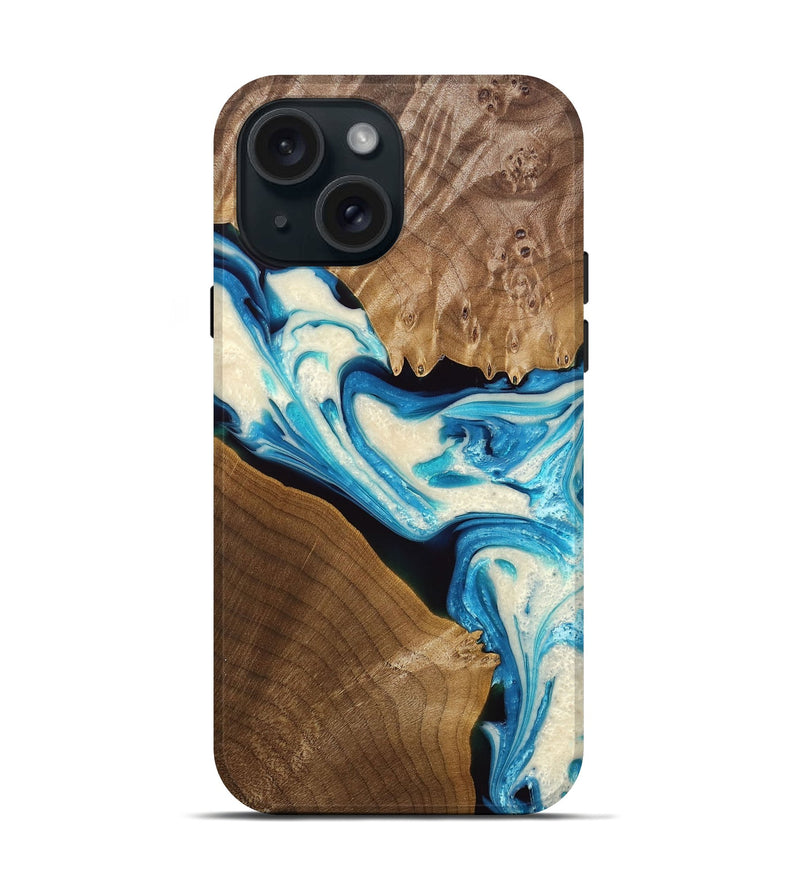 iPhone 15 Wood+Resin Live Edge Phone Case - Henry (Blue, 691724)