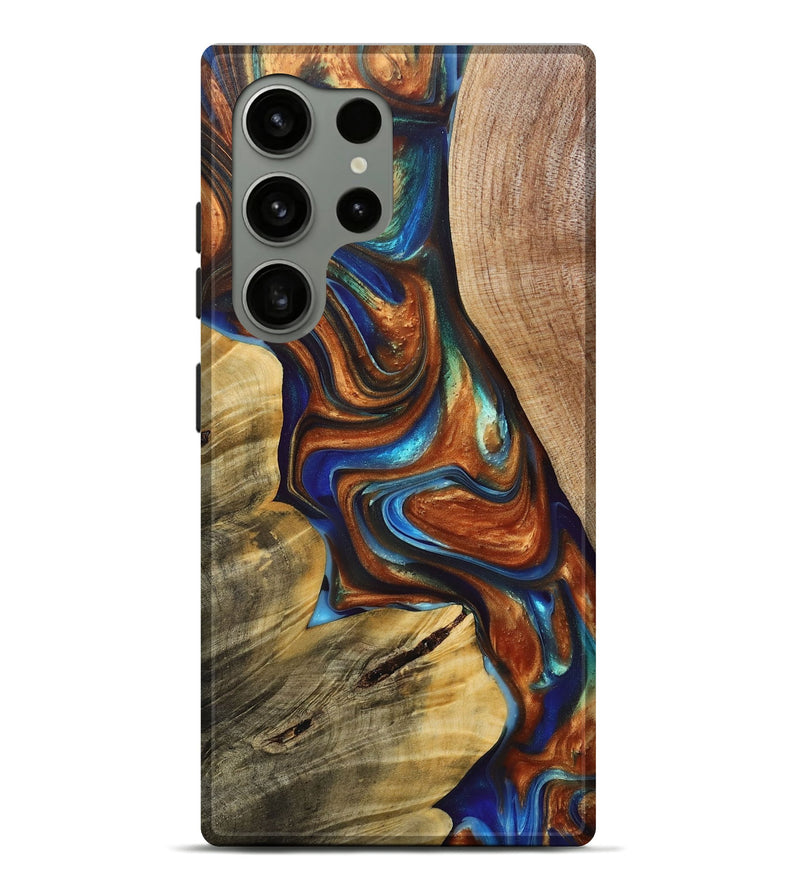 Galaxy S24 Ultra Wood+Resin Live Edge Phone Case - Gina (Teal & Gold, 691739)