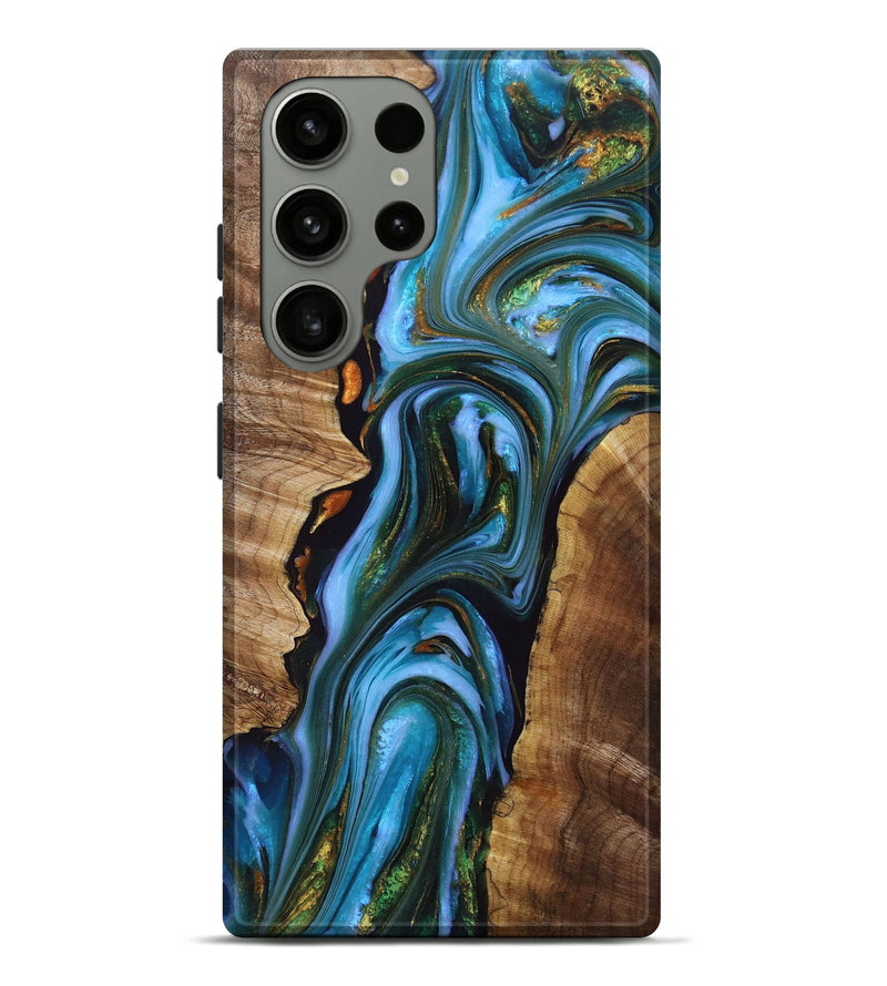 Galaxy S23 Ultra Wood+Resin Live Edge Phone Case - Annie (Teal & Gold, 691748)
