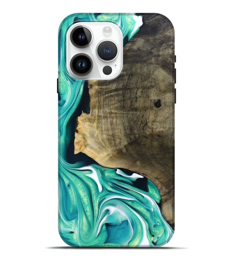 iPhone 15 Pro Max Wood+Resin Live Edge Phone Case - Nancy (Green, 691751)