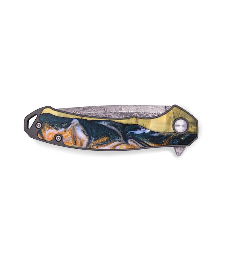EDC Wood+Resin Pocket Knife - Ophelia (Teal & Gold, 691761)