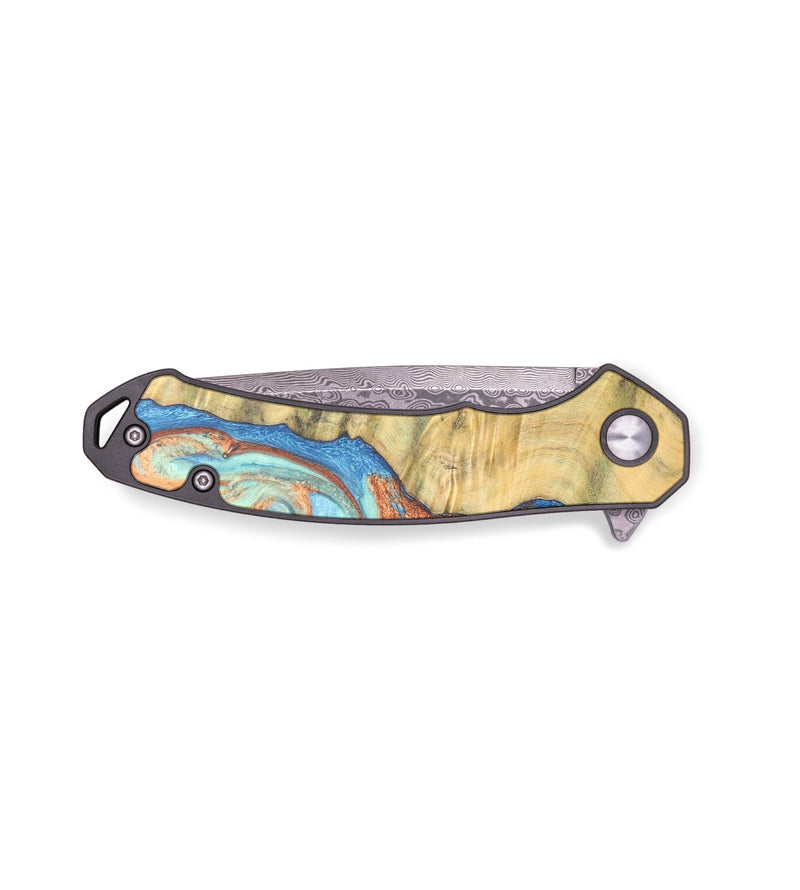 EDC Wood+Resin Pocket Knife - Tracy (Teal & Gold, 691765)