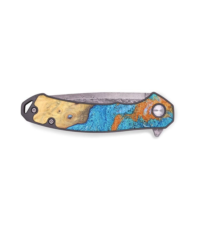 EDC Wood+Resin Pocket Knife - Marla (Teal & Gold, 691768)