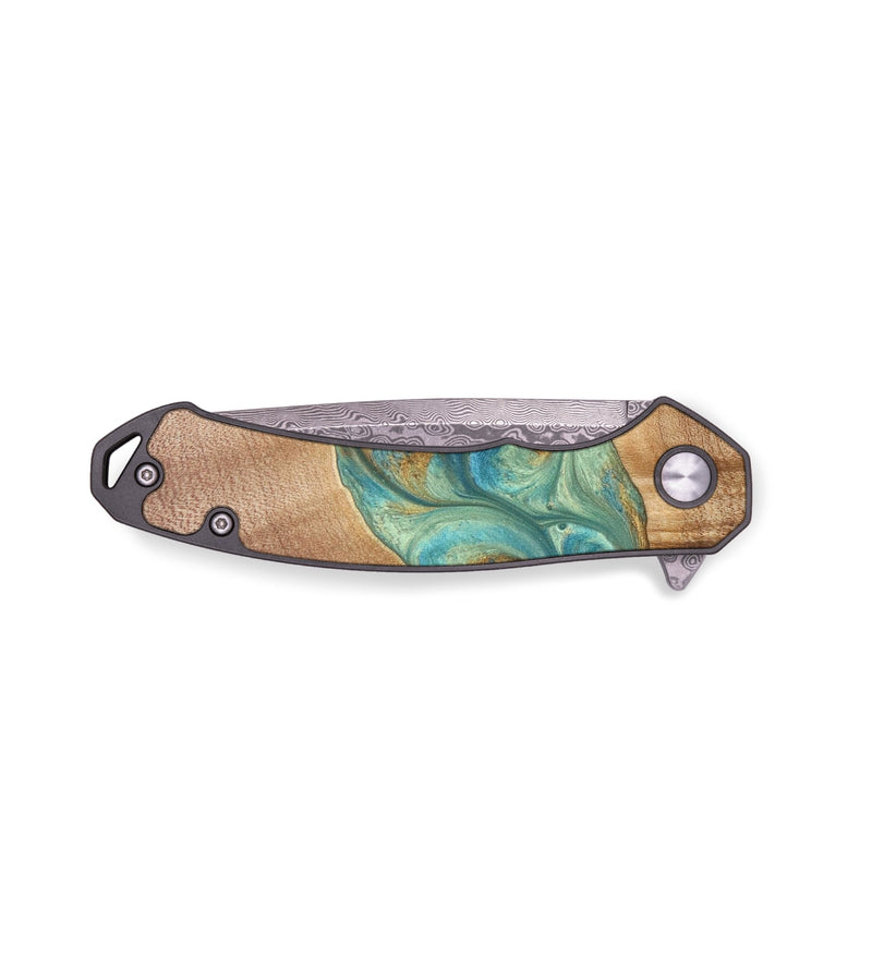 EDC Wood+Resin Pocket Knife - Kyra (Teal & Gold, 691769)