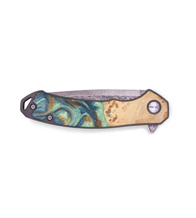 EDC Wood+Resin Pocket Knife - Bonita (Teal & Gold, 691770)