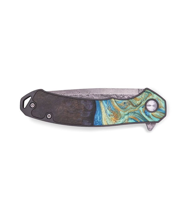 EDC Wood+Resin Pocket Knife - Phoenix (Teal & Gold, 691771)