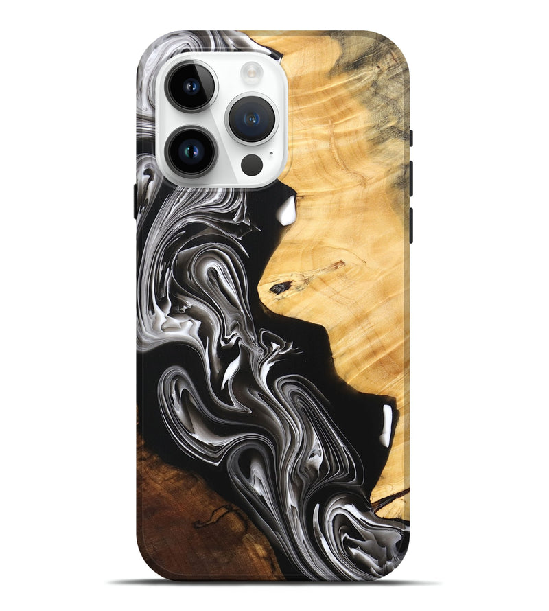iPhone 15 Pro Max Wood+Resin Live Edge Phone Case - Barrett (Black & White, 691878)