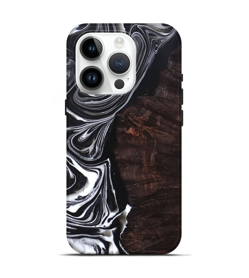 iPhone 15 Pro Wood+Resin Live Edge Phone Case - Alison (Black & White, 691879)