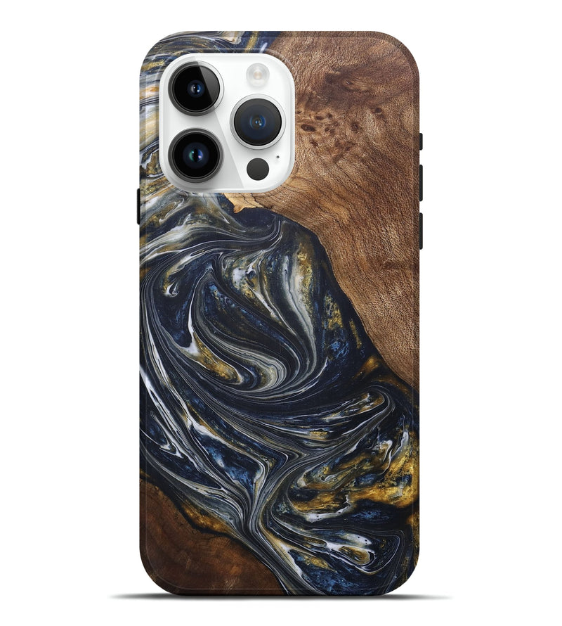 iPhone 15 Pro Max Wood+Resin Live Edge Phone Case - Ernestine (Black & White, 691880)