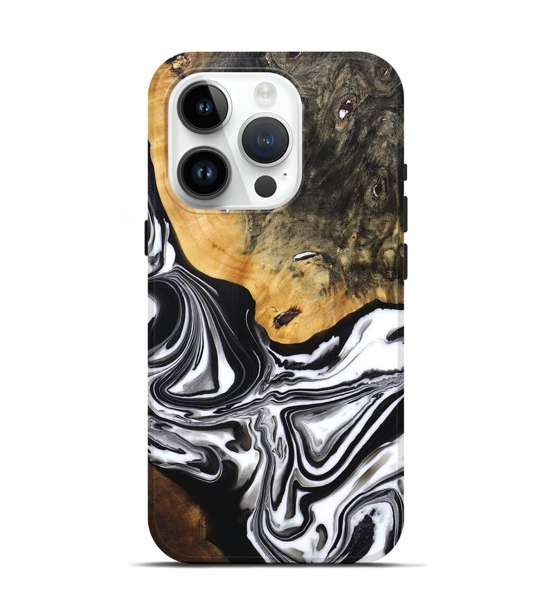 iPhone 15 Pro Wood+Resin Live Edge Phone Case - Addyson (Black & White, 691891)