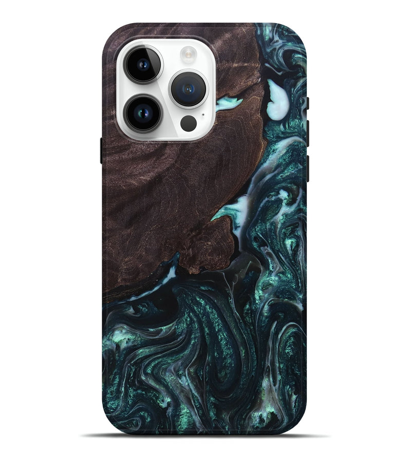 iPhone 15 Pro Max Wood+Resin Live Edge Phone Case - Alexia (Green, 692211)