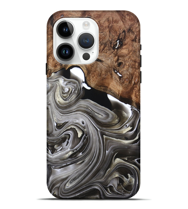 iPhone 15 Pro Max Wood+Resin Live Edge Phone Case - Wilbert (Black & White, 692213)