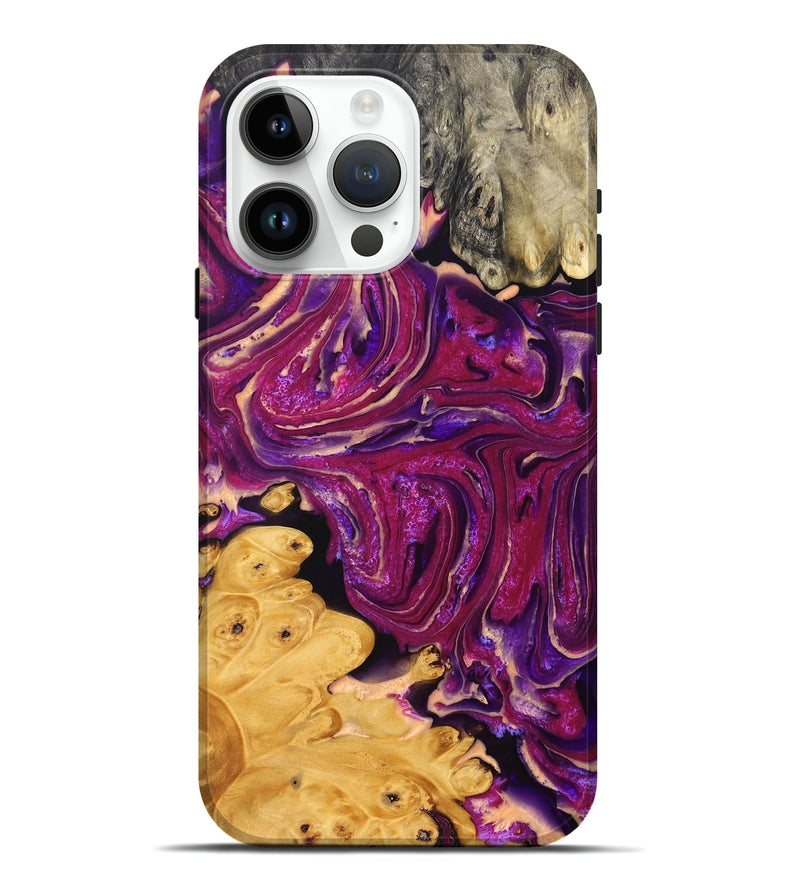 iPhone 15 Pro Max Wood+Resin Live Edge Phone Case - Gary (Purple, 692313)