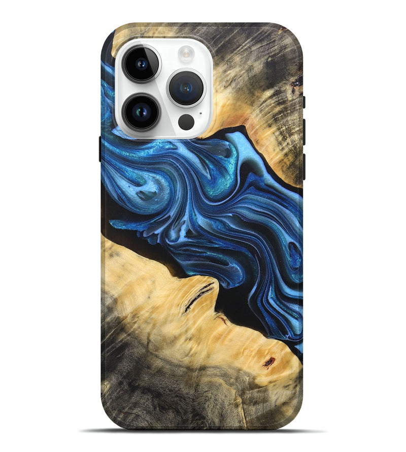 iPhone 15 Pro Max Wood+Resin Live Edge Phone Case - Hunter (Blue, 692317)