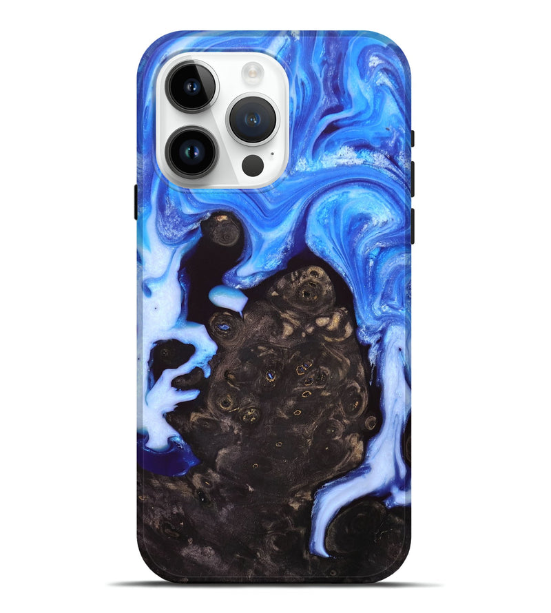 iPhone 15 Pro Max Wood+Resin Live Edge Phone Case - Gianna (Blue, 692318)
