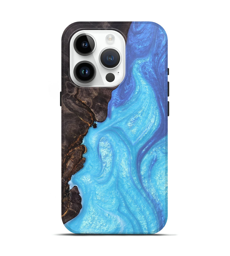 iPhone 15 Pro Wood+Resin Live Edge Phone Case - Madisyn (Blue, 692322)