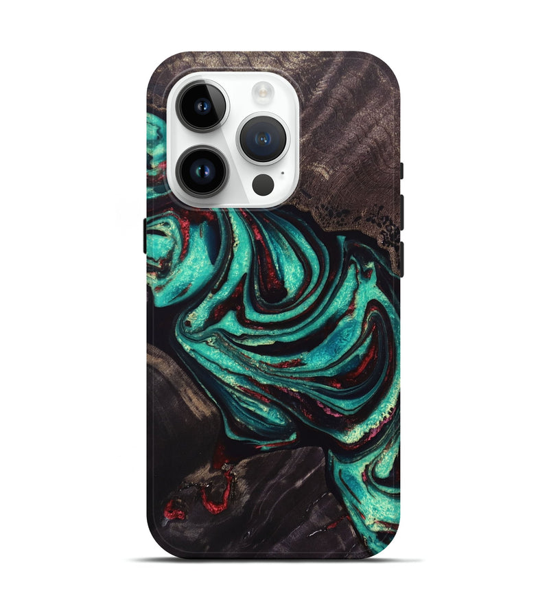 iPhone 15 Pro Wood+Resin Live Edge Phone Case - Analia (Green, 692335)
