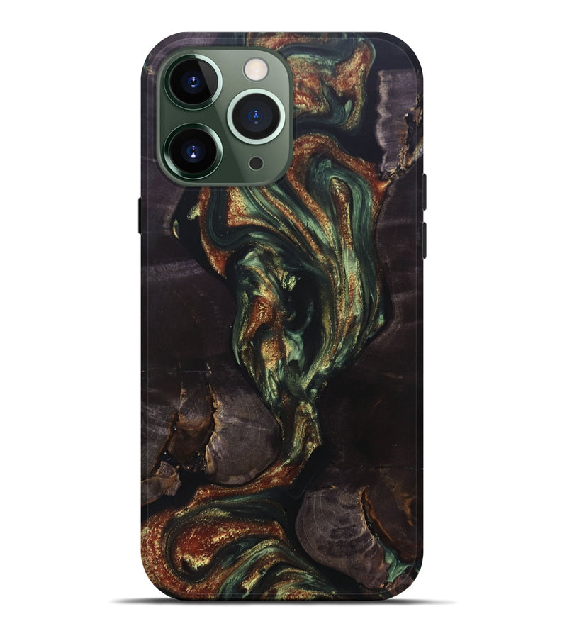iPhone 13 Pro Max Wood+Resin Live Edge Phone Case - Eric (Green, 692337)
